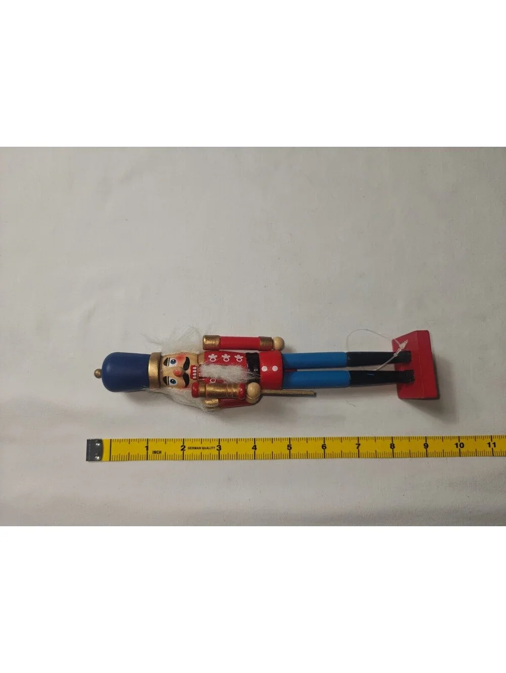 Vintage Wooden Nutcracker Soldier Red Blue Uniform Christmas Decor 9 Inch